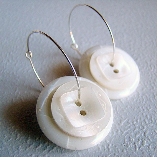 Vintage White Button Earrings